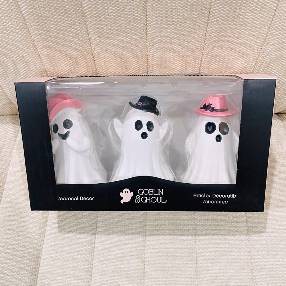Goblin & Ghoul Halloween Ghost Figurine Set 3 Piece Pinkoween Decor White Pink‎